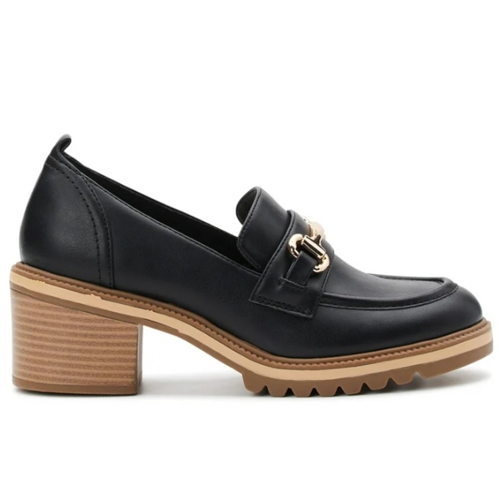 CHUNKY HEEL LOAFERS HORSEBIT DETAIL SIZE 9 BLACK NWT - Picture 3 of 16